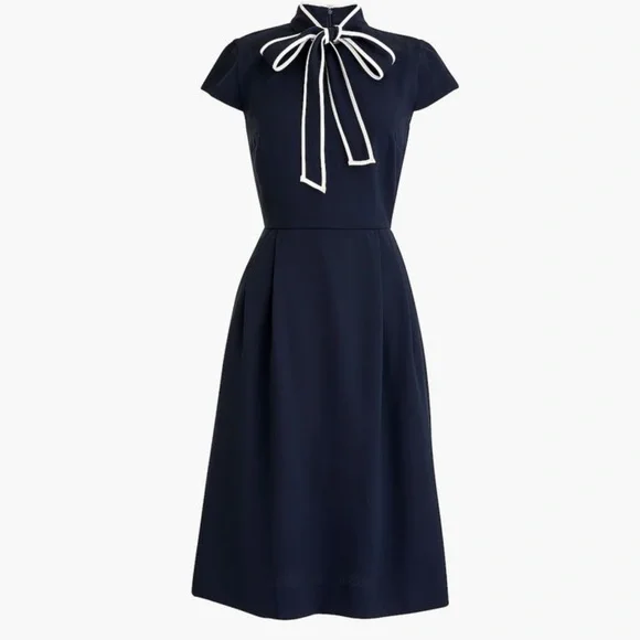 J. Crew Navy Midi Dress with White Bow Detail - Picture 2 of 10